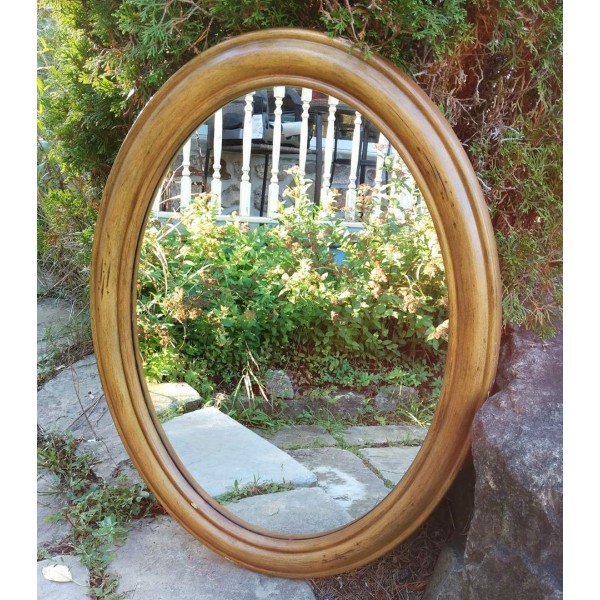 Miroir ovale imitation de bois